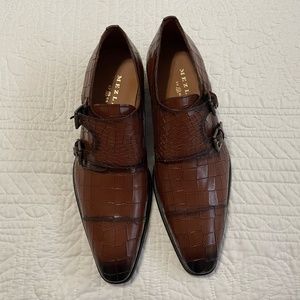 Mezlan Men's Croc Embossed Leather Monkstrap Shoes Size 11.  MSRP Over $500. - P